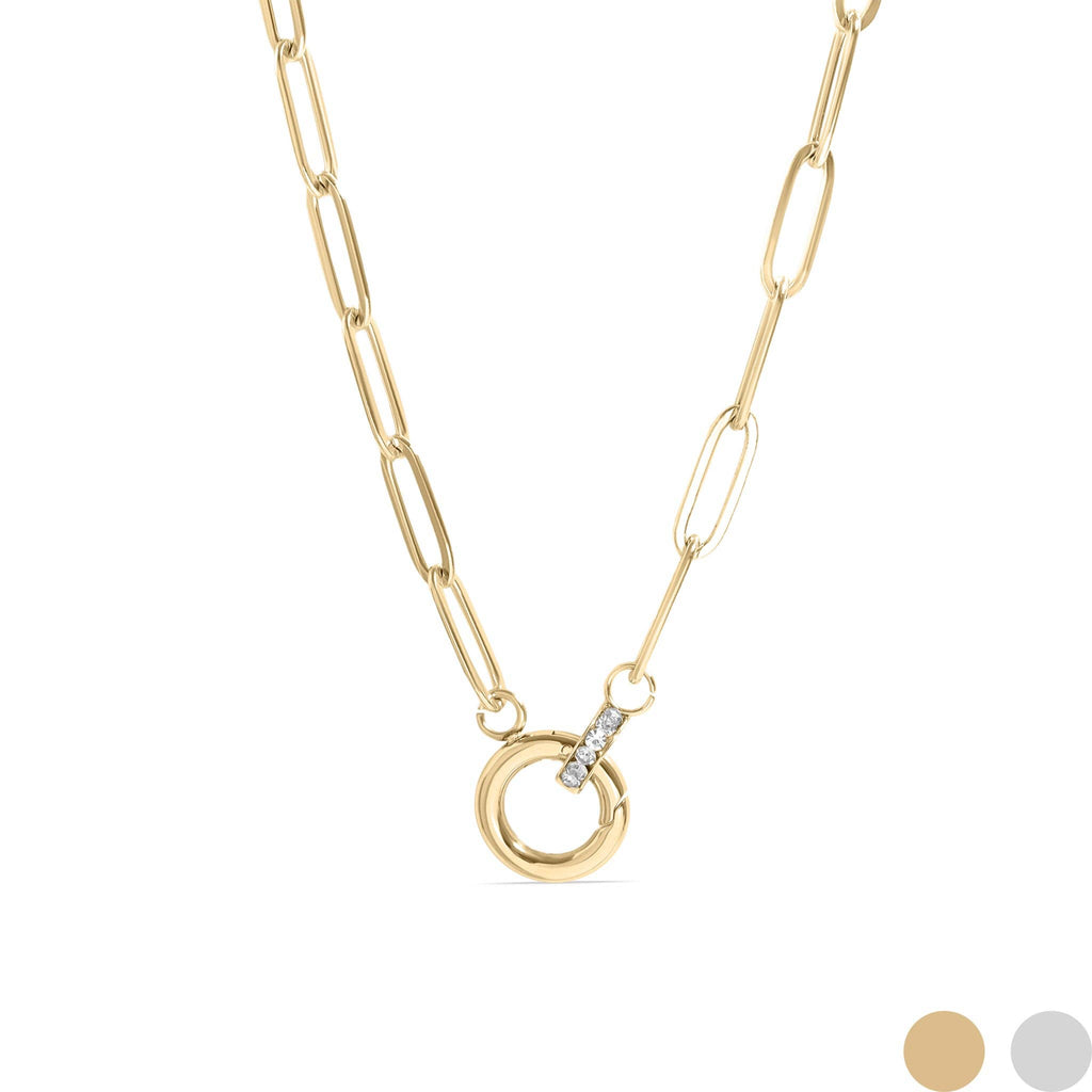 Paperclip Rhinestone Charm Necklace