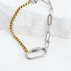 Mixed Metal Split Chain Paperclip Carabiner Bracelet