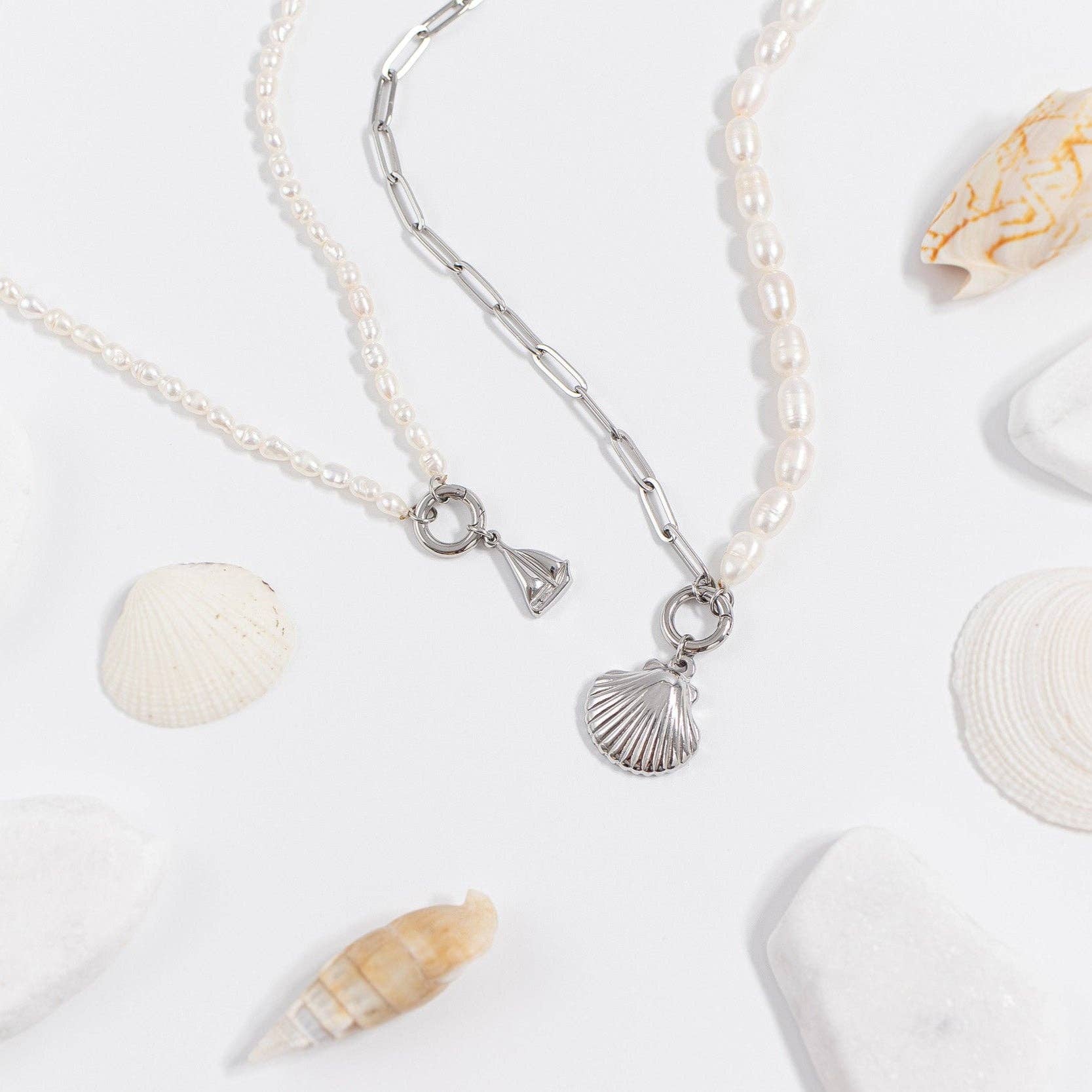 Freshwater Pearl Split Chain Charm Necklace
