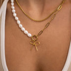 Freshwater Pearl Split Chain Charm Necklace