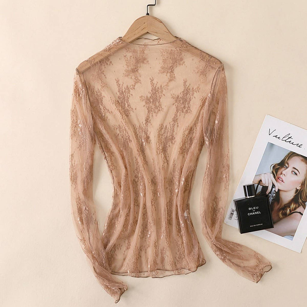 Mesh Long Sleeve Lace Top