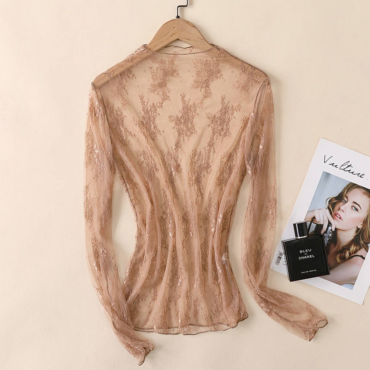 Mesh Long Sleeve Lace Top