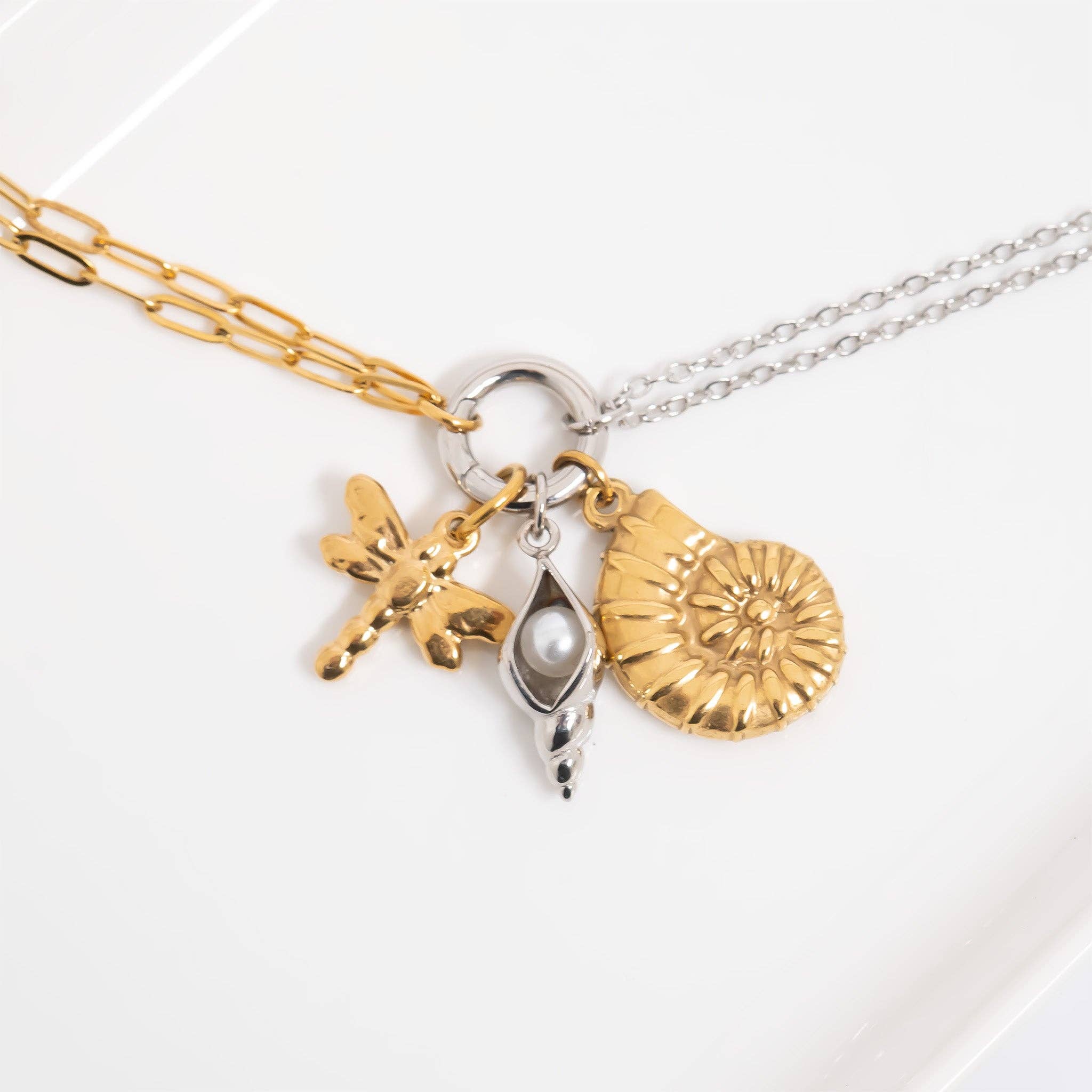 Mixed Metal Double Chain Charm Necklace