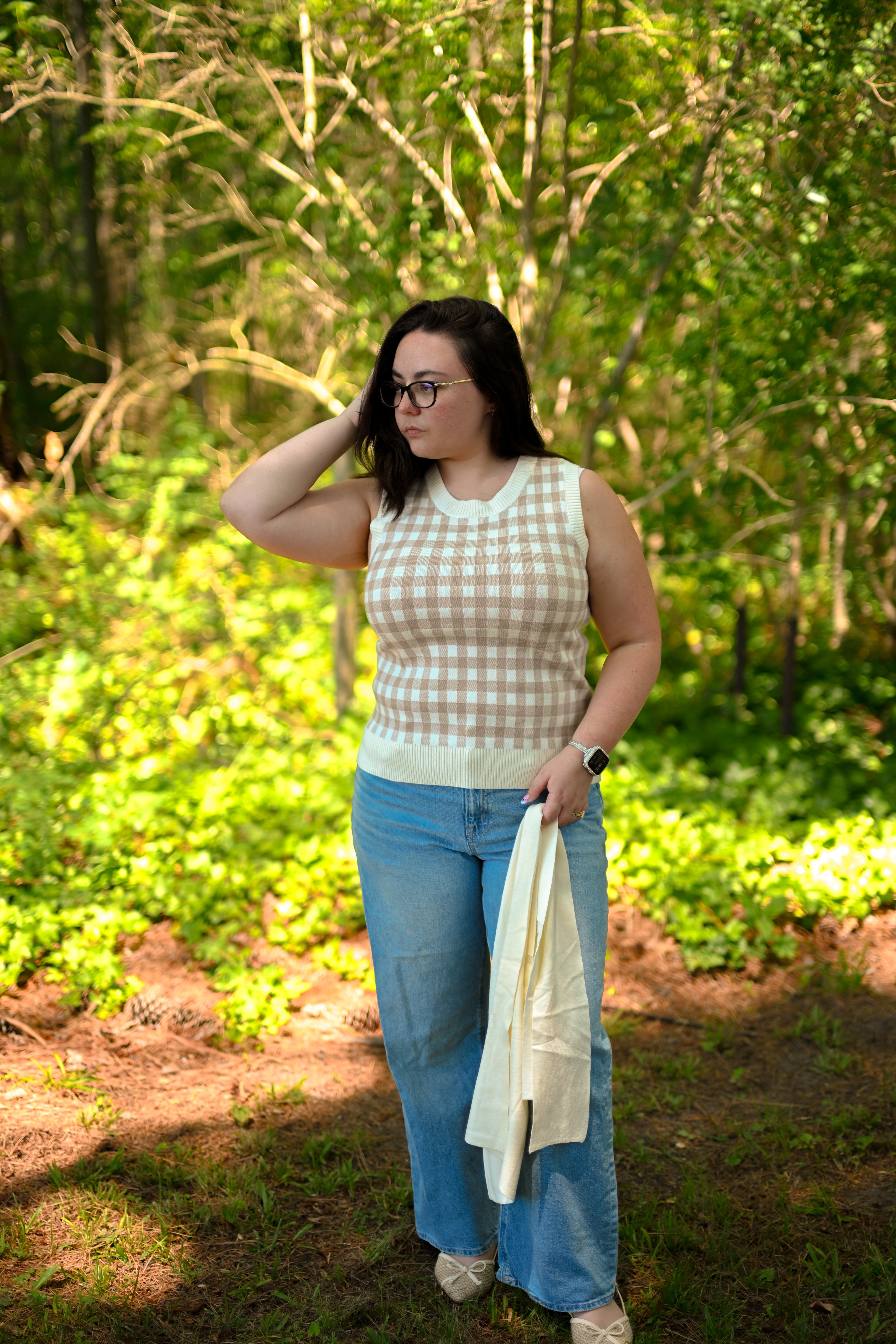 Gingham Sweater Tank Tie top