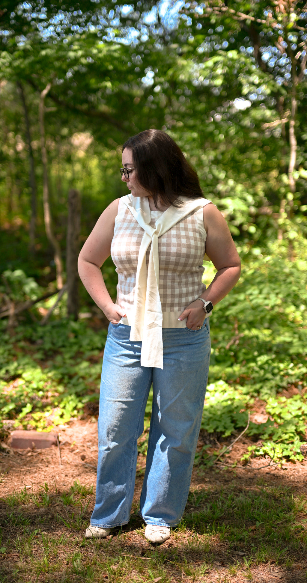 Gingham Sweater Tank Tie top