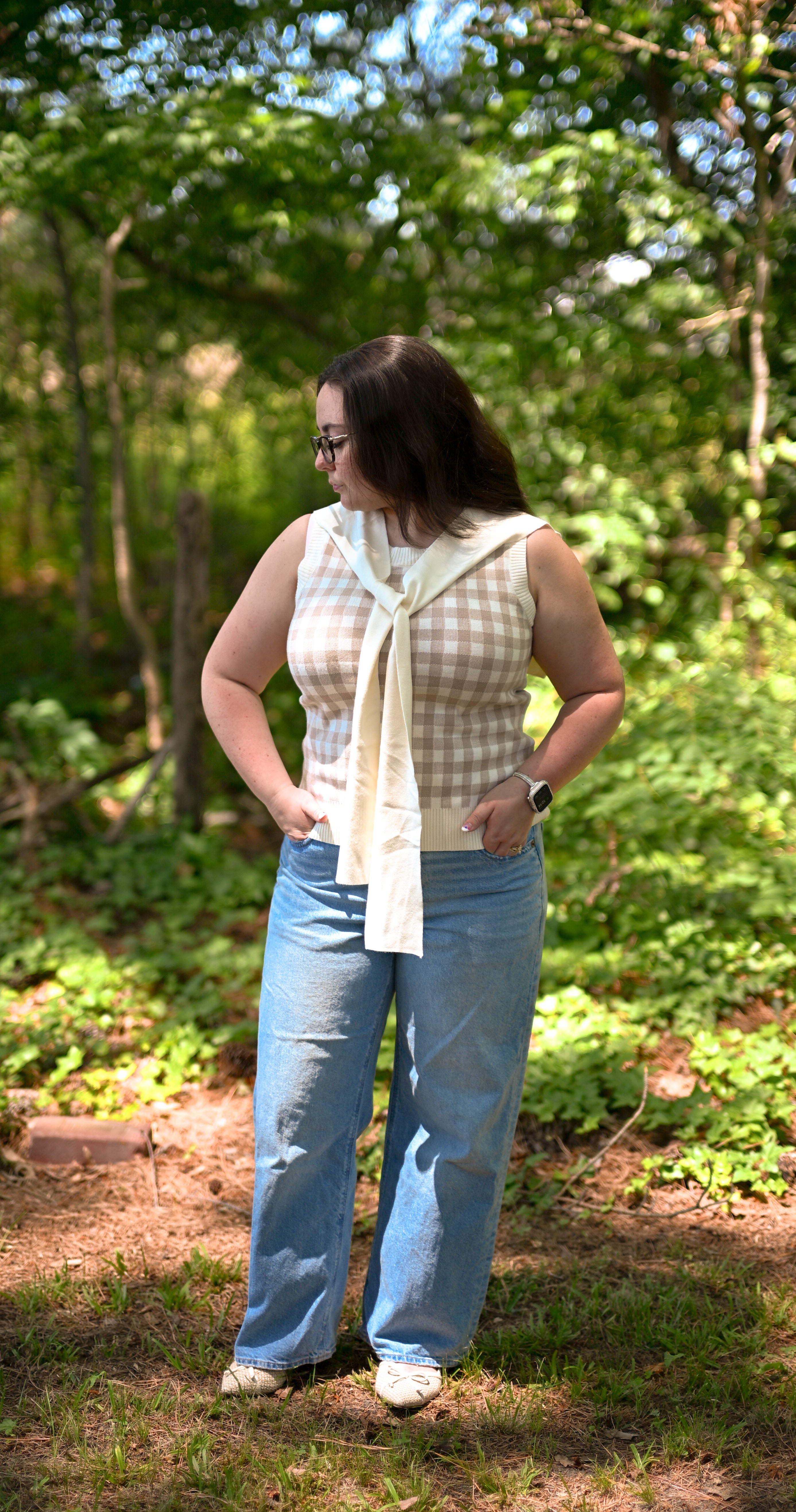 Gingham Sweater Tank Tie top