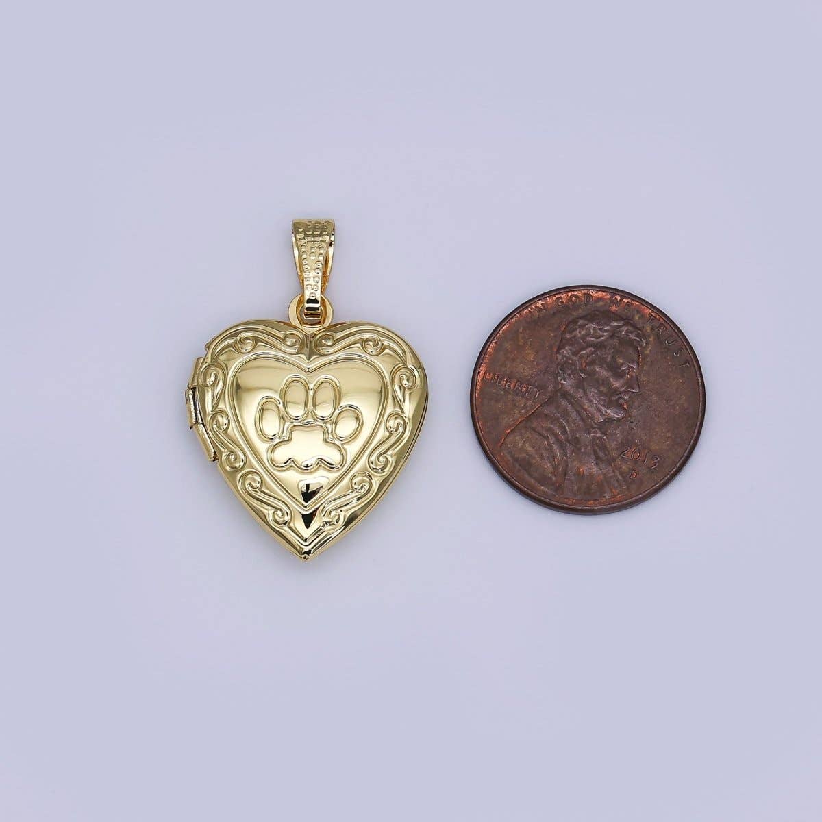 Engraved Paw Heart Locket Charm