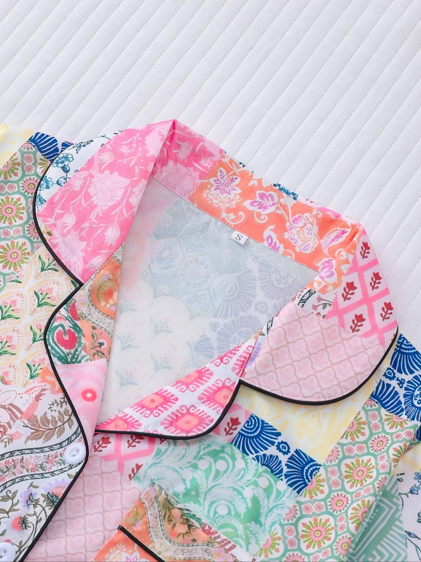 Patchwork Print Pajama Set