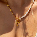 Freshwater Pearl Split Chain Charm Necklace