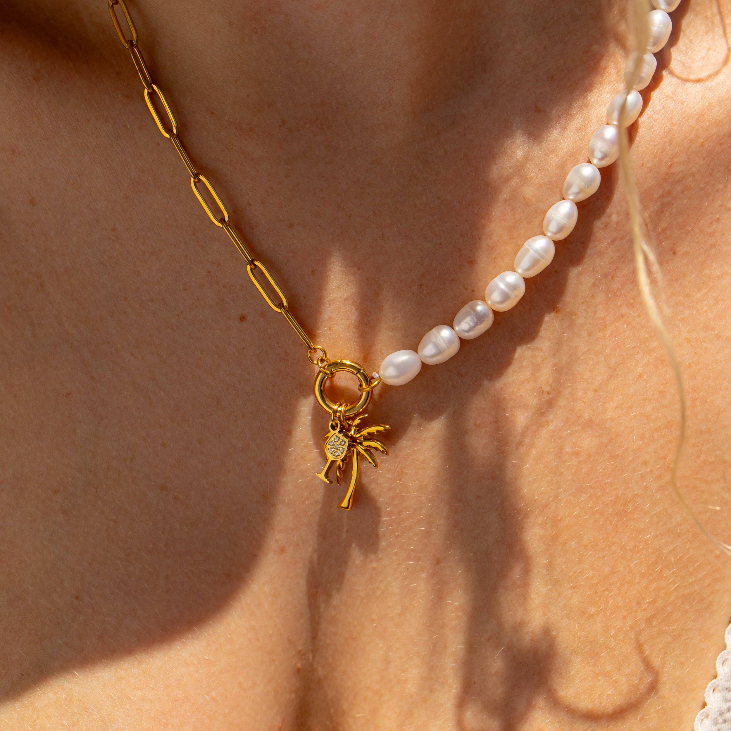 Freshwater Pearl Split Chain Charm Necklace