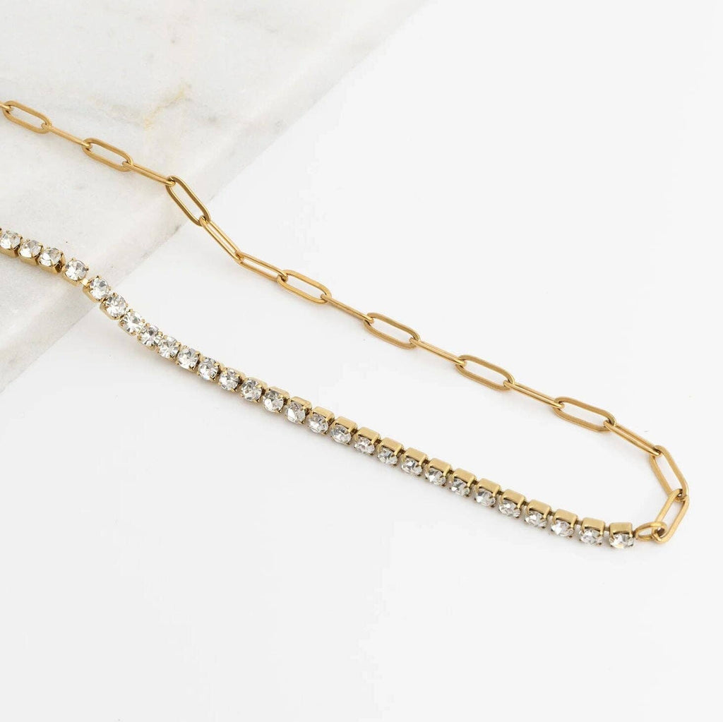 Paperclip Tennis Split Charm Necklace