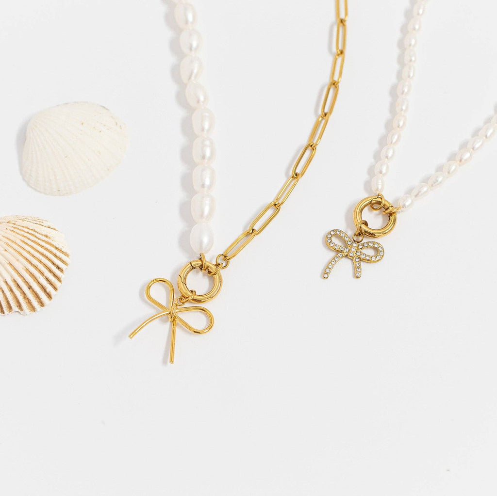 Freshwater Pearl Split Chain Charm Necklace