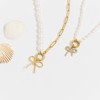 Freshwater Pearl Split Chain Charm Necklace