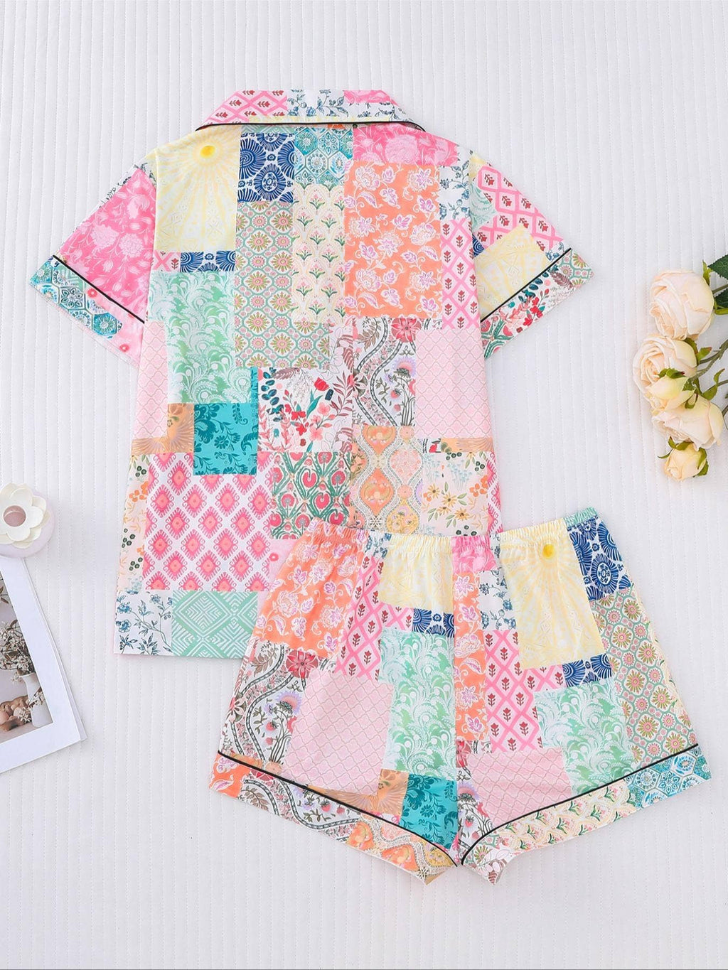 Patchwork Print Pajama Set