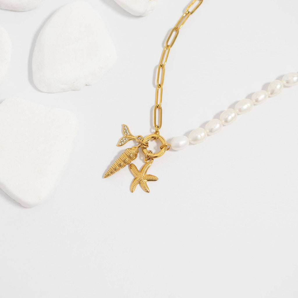 Freshwater Pearl Split Chain Charm Necklace