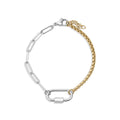 Mixed Metal Split Chain Paperclip Carabiner Bracelet