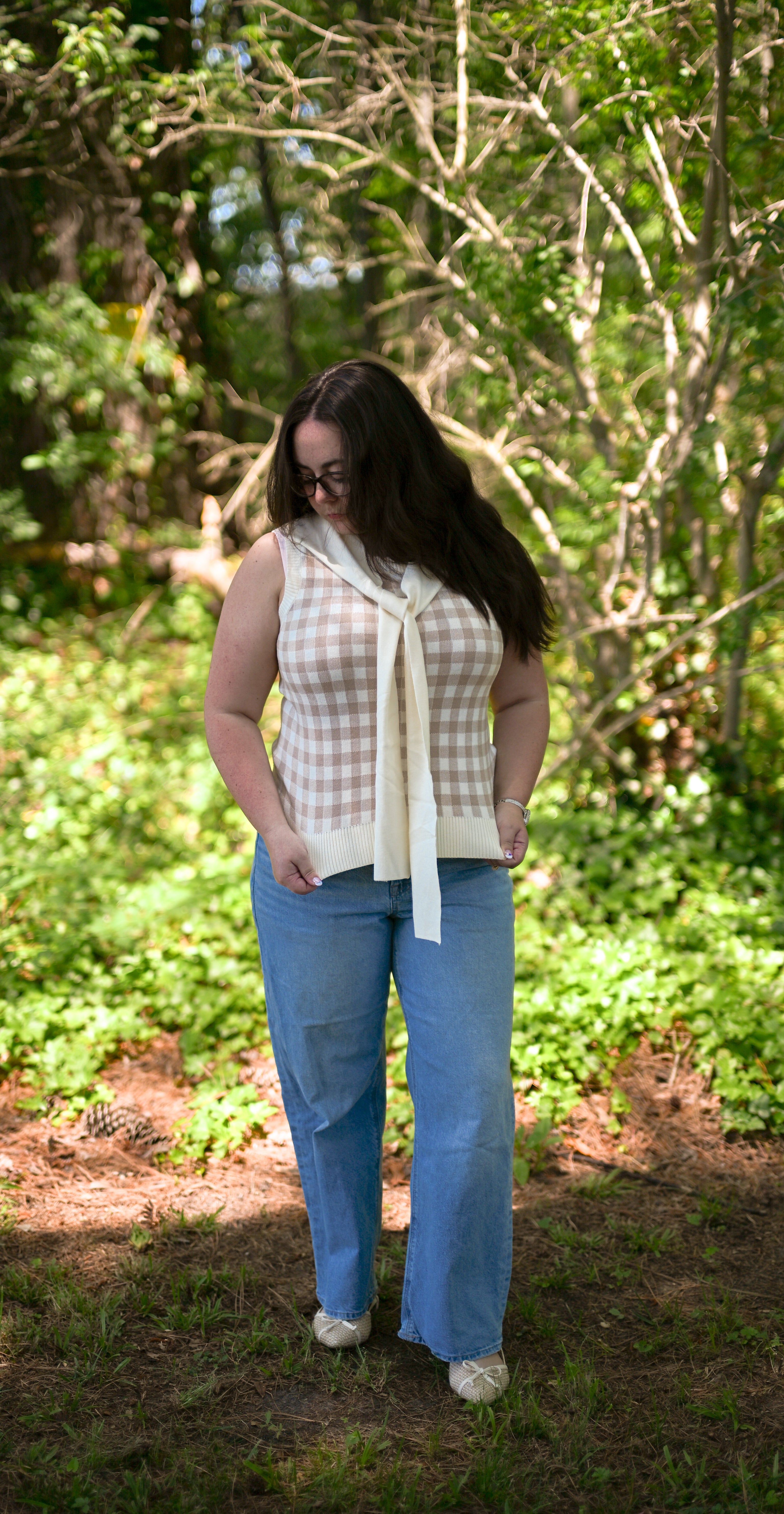 Gingham Sweater Tank Tie top