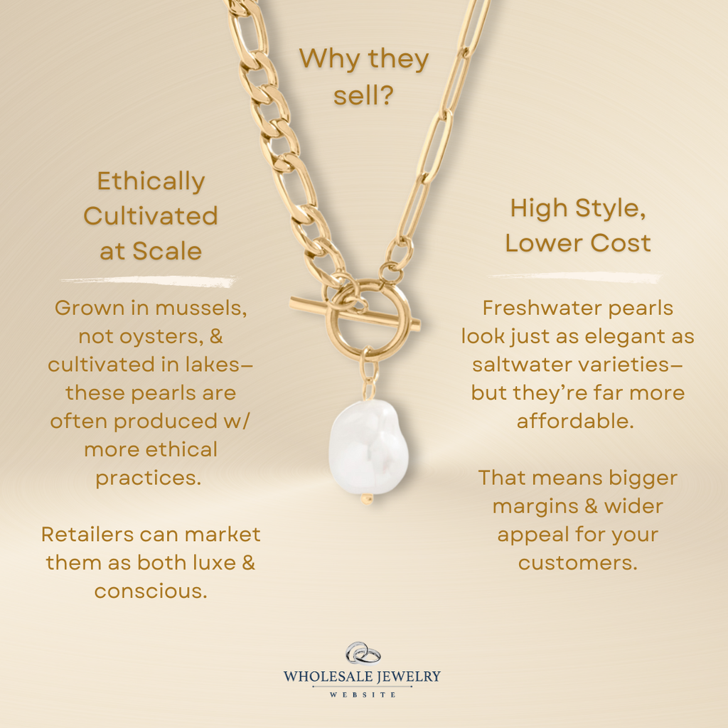 Freshwater Pearl Split Chain Charm Necklace