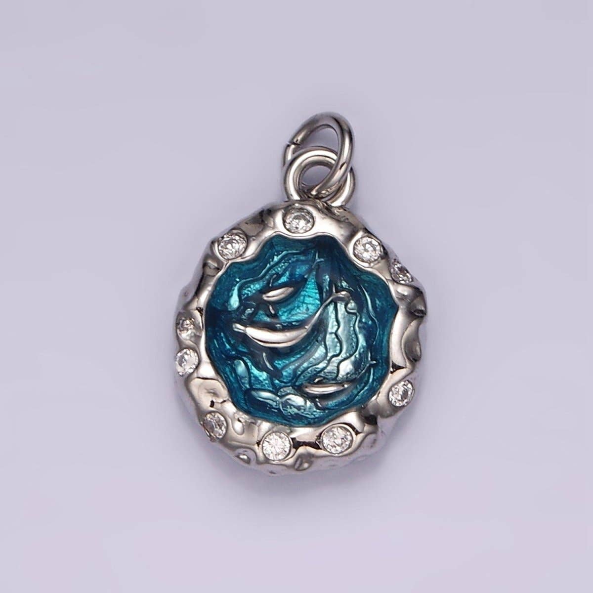 Teal Fish Hammered Charm