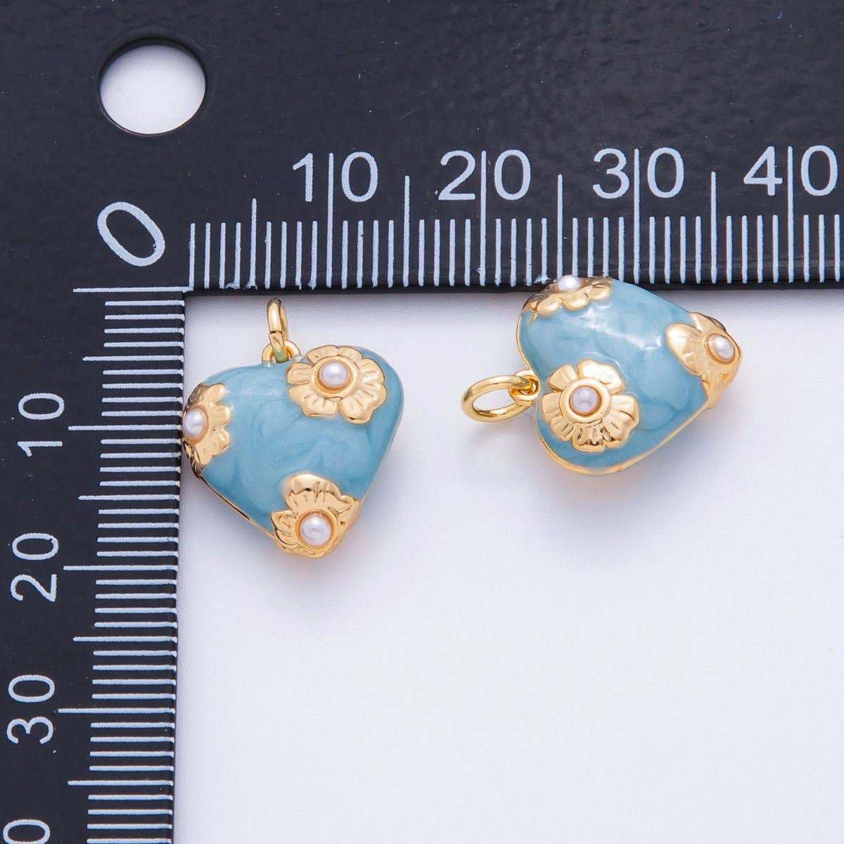 Blue Pearl Flower Heart Charm