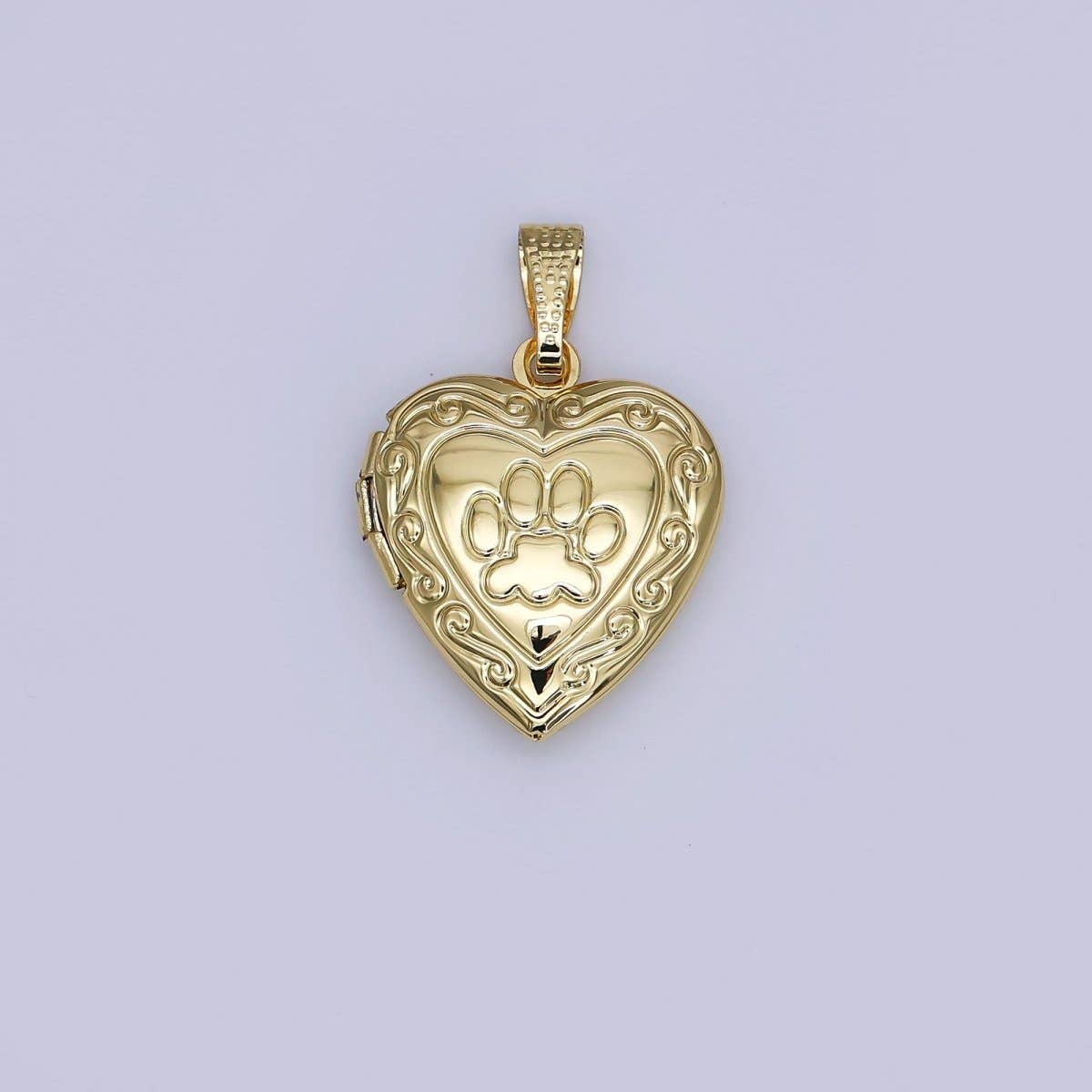 Engraved Paw Heart Locket Charm