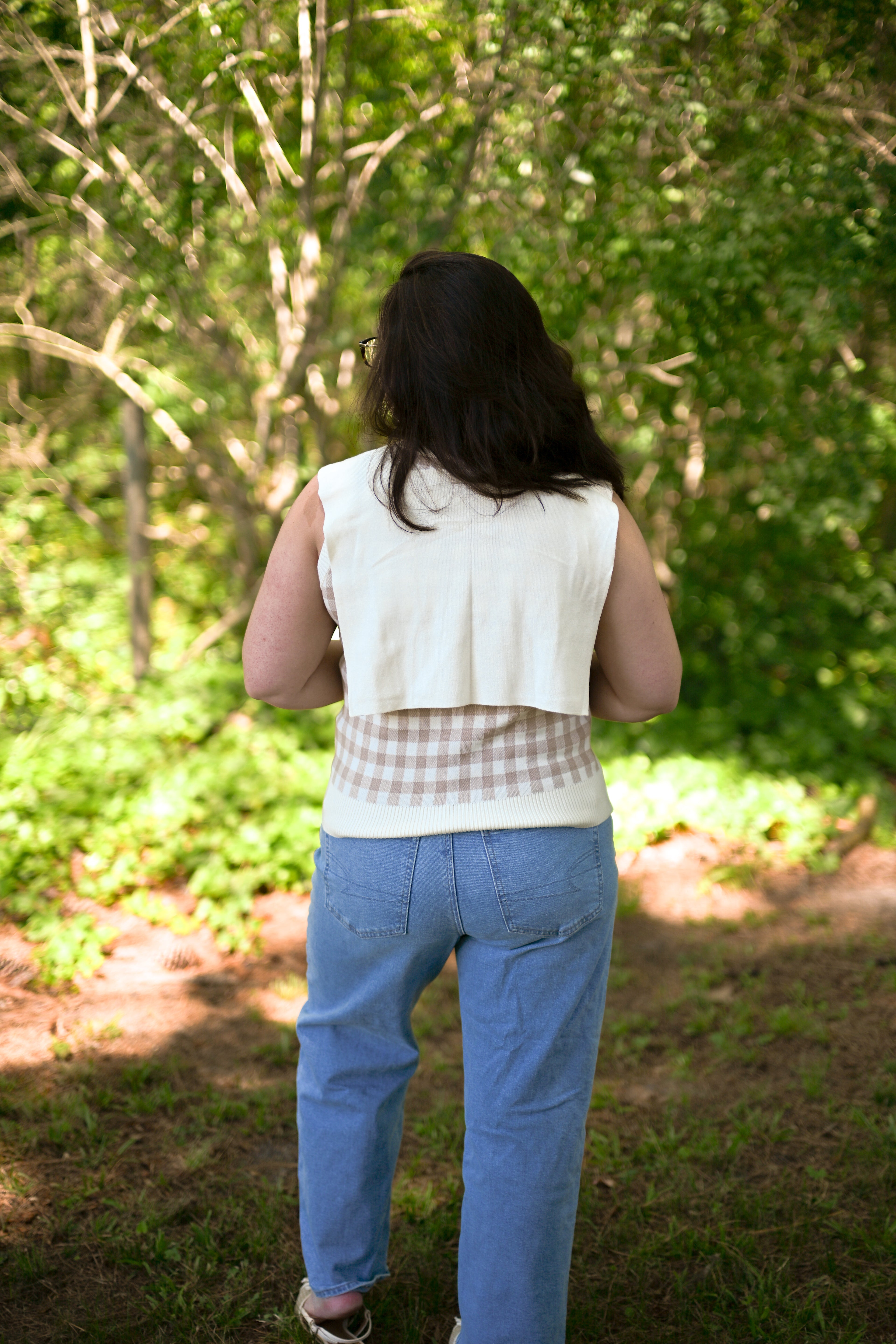 Gingham Sweater Tank Tie top