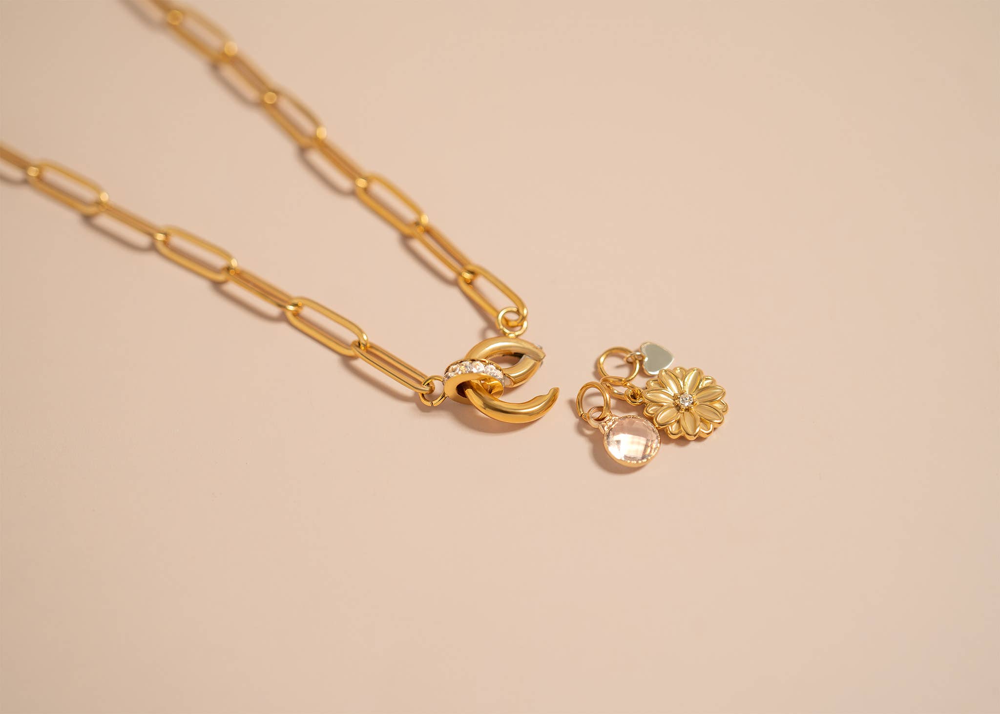 Paperclip Rhinestone Charm Necklace