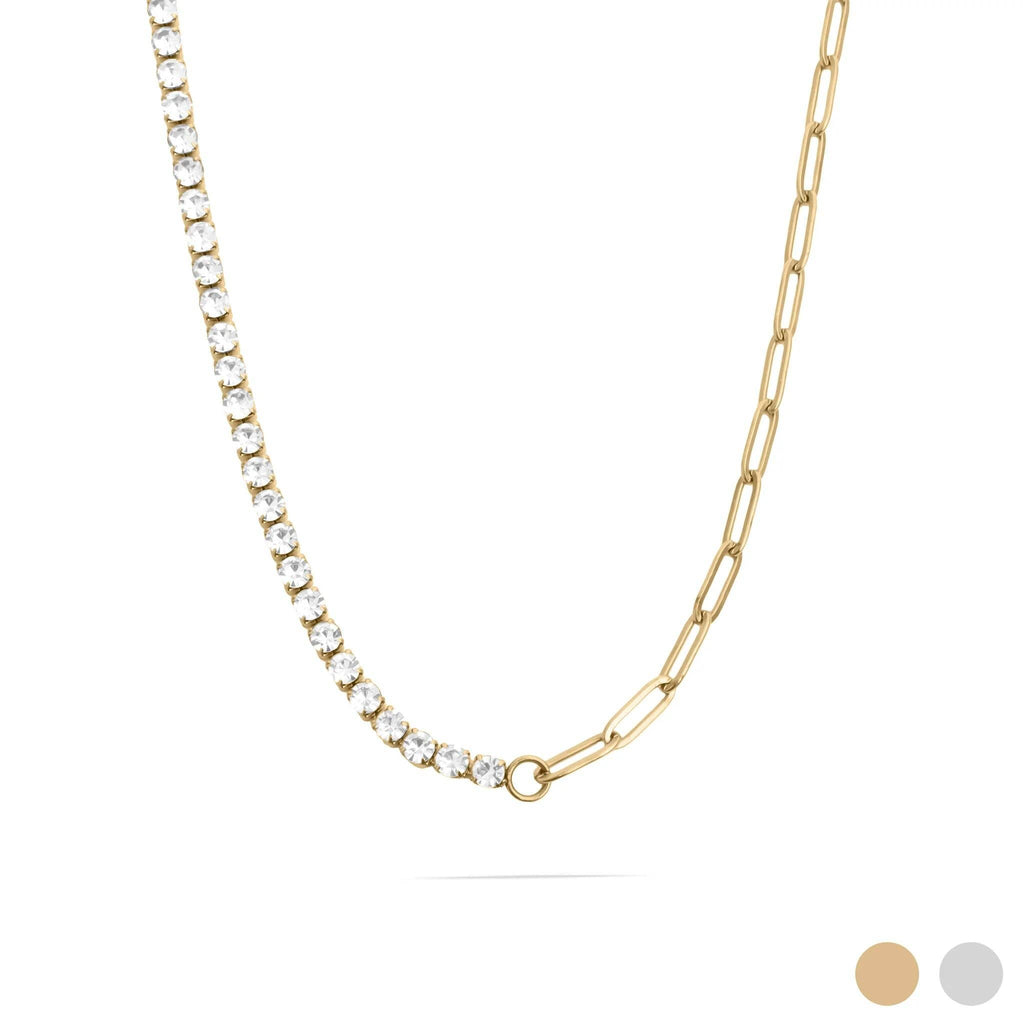 Paperclip Tennis Split Charm Necklace