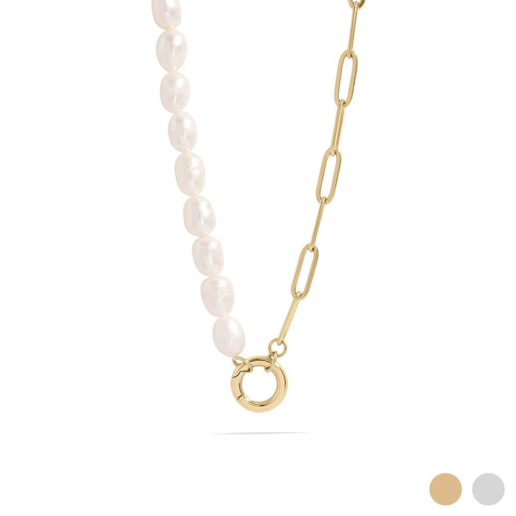 Freshwater Pearl Split Chain Charm Necklace