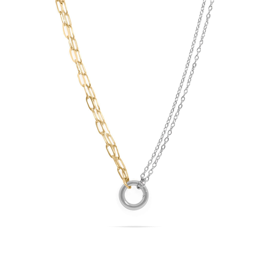 Mixed Metal Double Chain Charm Necklace