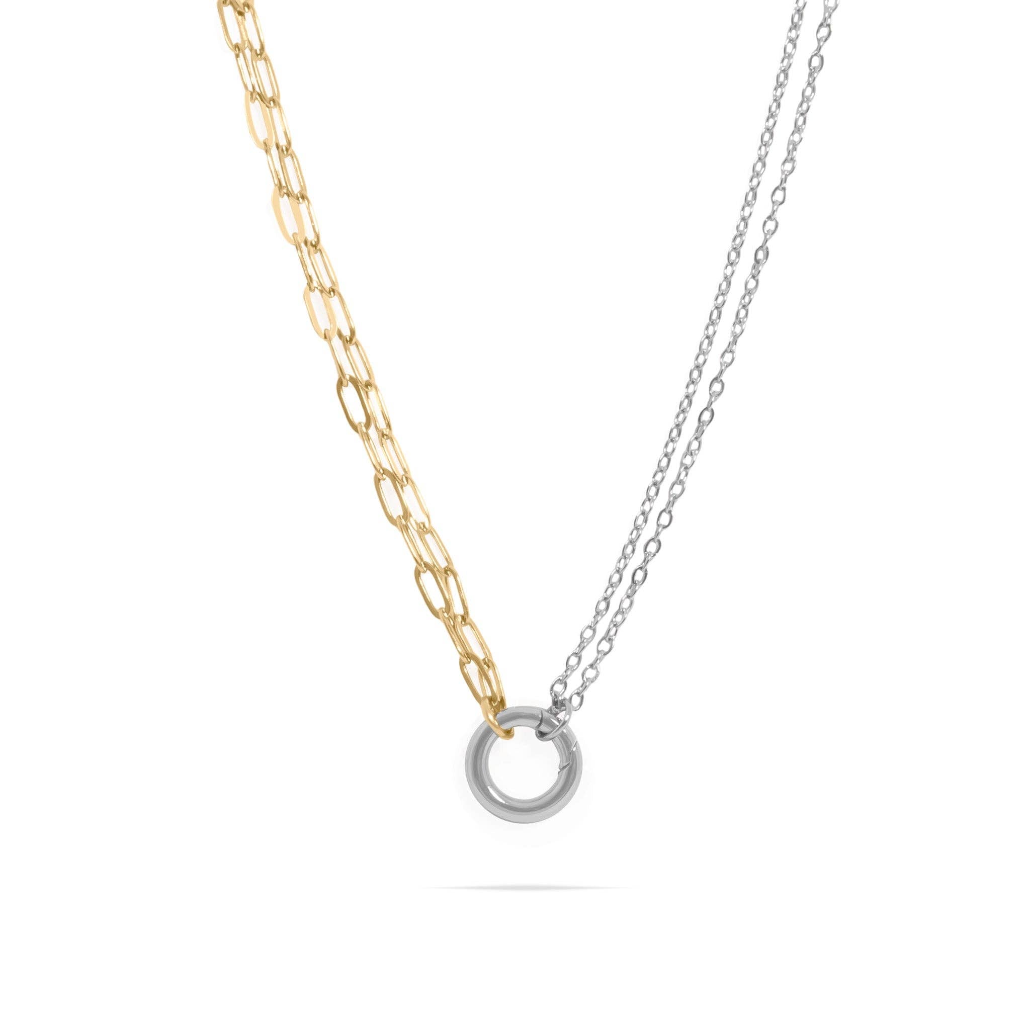 Mixed Metal Double Chain Charm Necklace