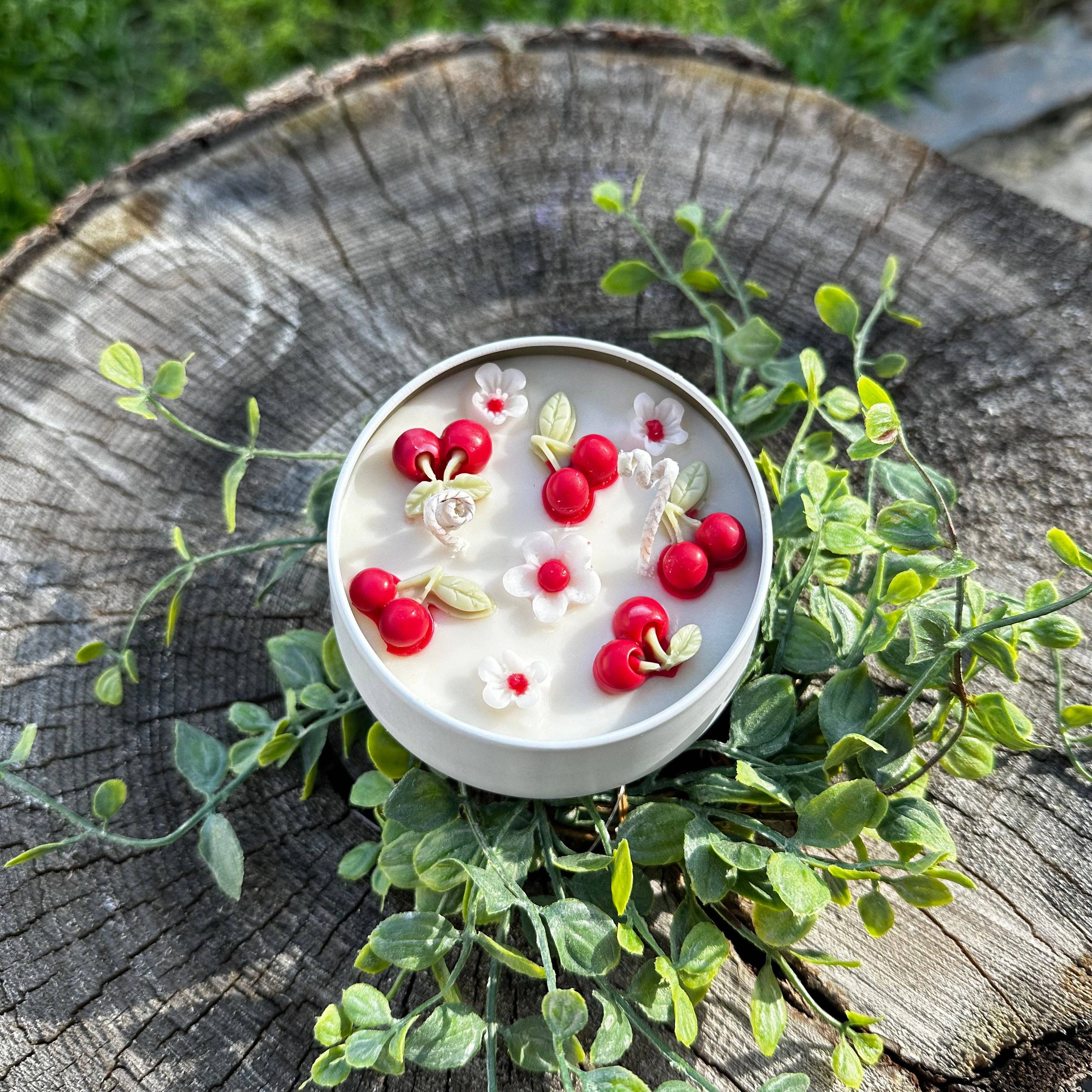 Cherries and Daisies Tin Candle