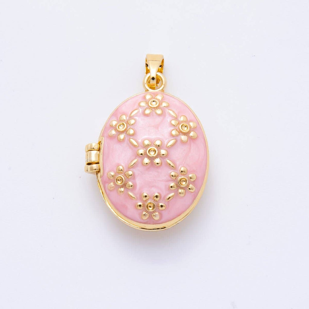 Enamel Vintage Flower Locket Charm