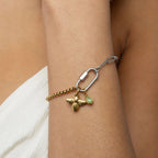 Mixed Metal Split Chain Paperclip Carabiner Bracelet