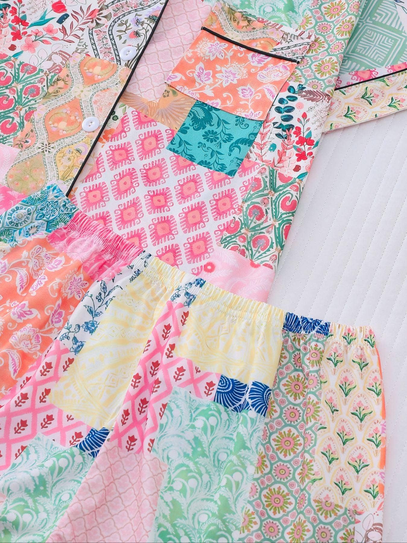 Patchwork Print Pajama Set