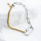 Mixed Metal Split Chain Paperclip Carabiner Bracelet